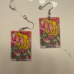 Gemini Zodiac Earrings with Colorful Design